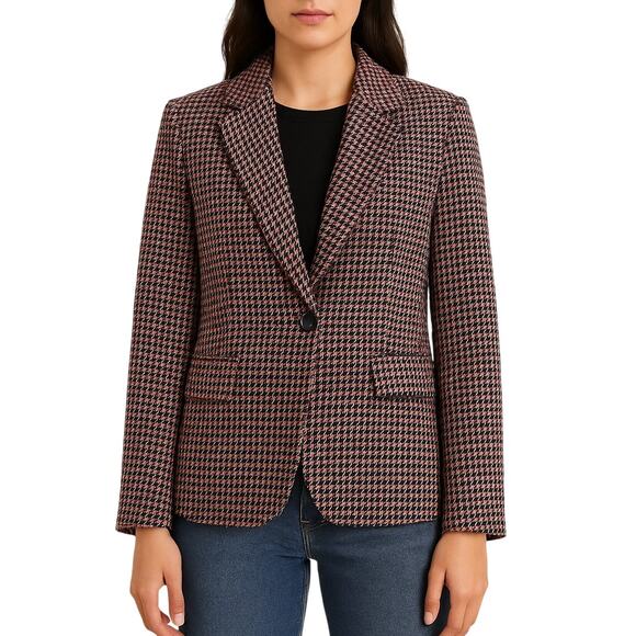 Vintage John Meyer Collection Red Houndstooth Blazer Jacket Size 14 Large - Picture 1 of 8